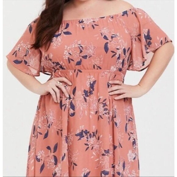 TORRID Floral Chiffon Romantic Feminine Airy Off Shoulder Skater Dress  Size 4 - Picture 1 of 9
